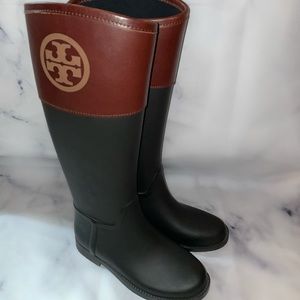 Tory Burch Black & Brown Rain Boots